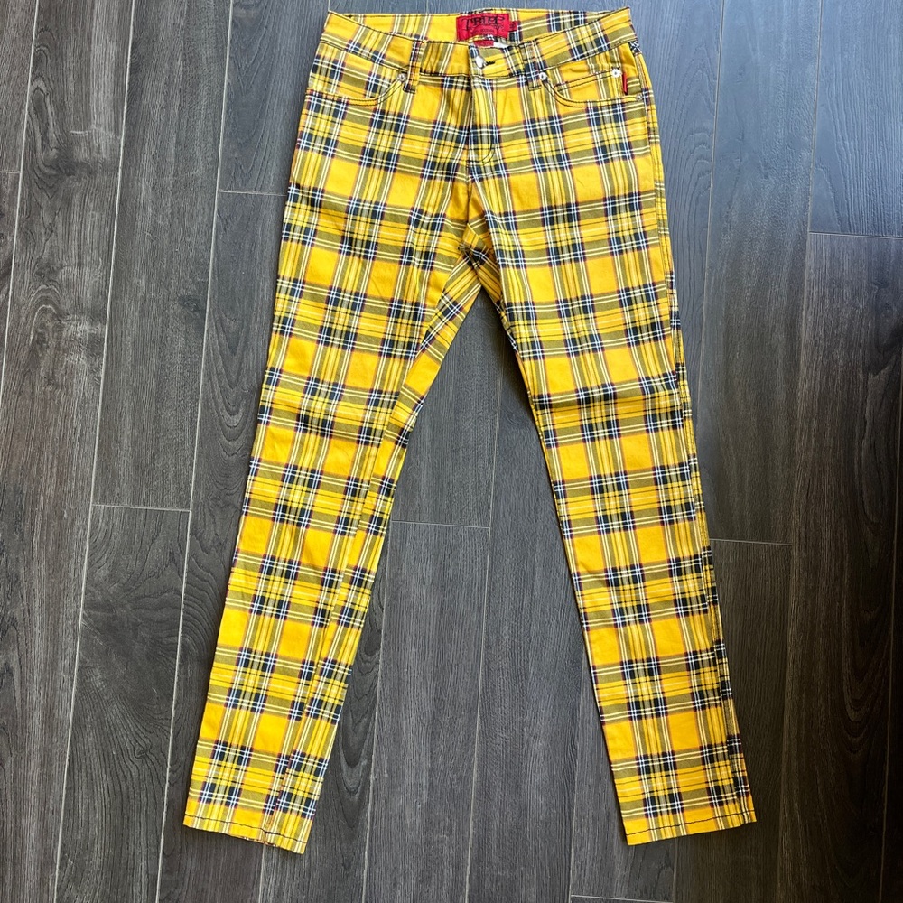NWOT Tripp NYC Mens Sz 30 Yellow Plaid Pants Daang Goodman Goth Punk Y2K Rave